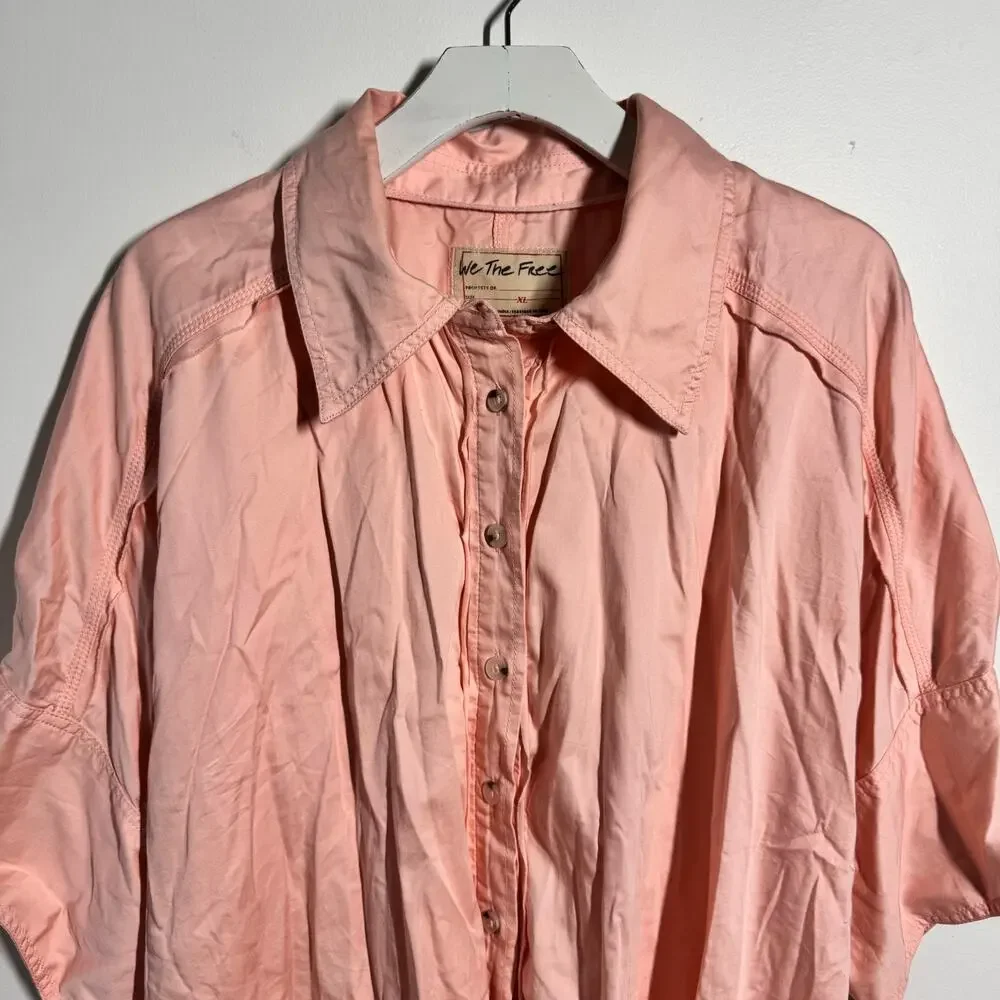 Free People Blush Pink Relaxed Button-Down Blouse